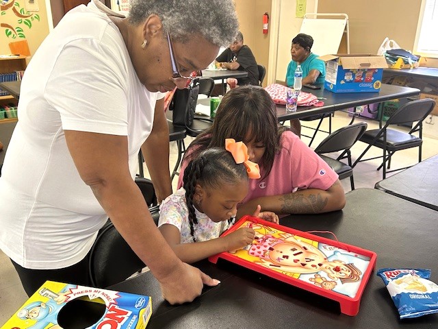 Family playing a game